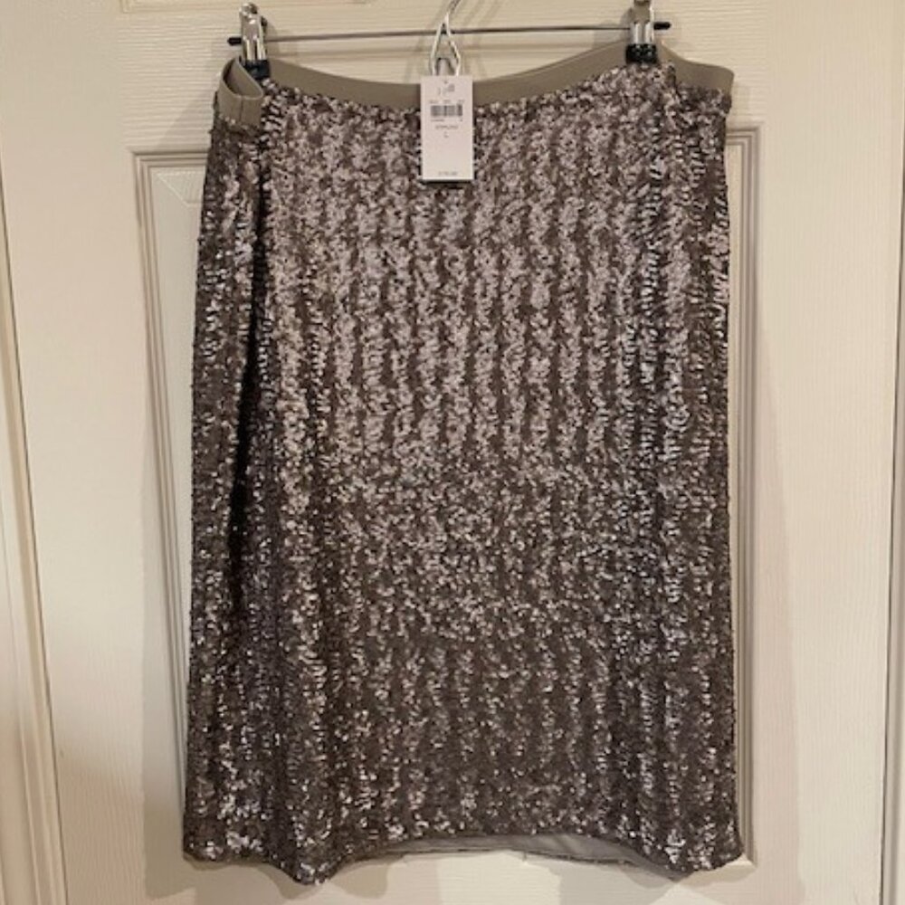 NWT JJill silver sequin skirt; size LARGE